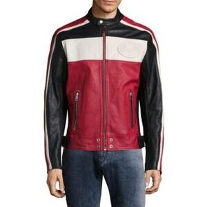 DIESEL Leather Biker Jacket L STREET  Bomber Red White Black XXL Moto Motorcycle